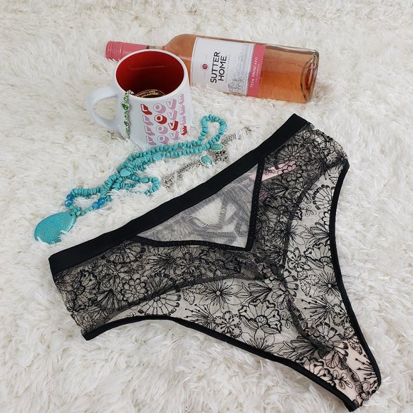 Victoria's Secret Other - VS Black Lace Mesh Crystals Sexy CHEEKY XLARGE
